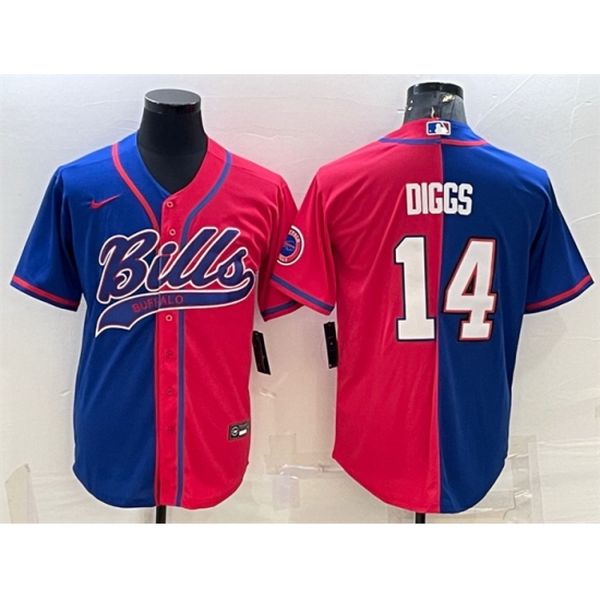 Men Buffalo Bills 14 Stefon Diggs Royal Red Split With Patch Cool Base Stitched Baseball Jersey Men Buffalo Bills 14 Stefon Diggs Royal Red Split With Patch Cool Base Stitched Baseball Jersey