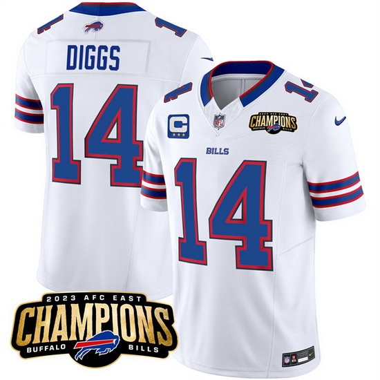 Men Buffalo Bills 14 Stefon Diggs White 2023 F U S E AFC East Champions With 3 Star C Ptach Stitched Football Jersey Men Buffalo Bills 14 Stefon Diggs White 2023 F U S E AFC East Champions With 3 Star C Ptach Stitched Football Jersey