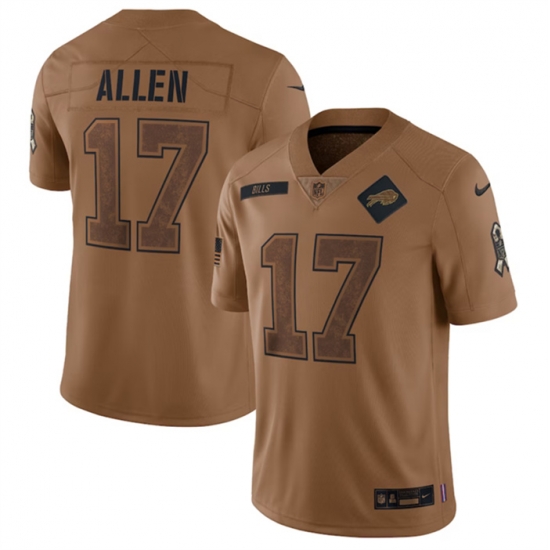 Men Buffalo Bills 17 Josh Allen 2023 Brown Salute To Service Limited Stitched Jersey Men Buffalo Bills 17 Josh Allen 2023 Brown Salute To Service Limited Stitched Jersey