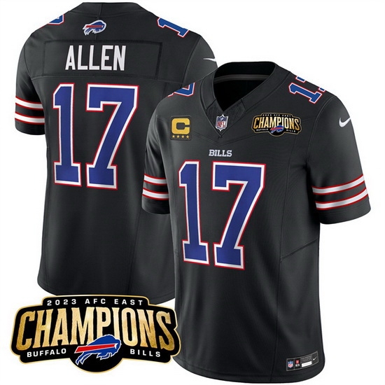 Men Buffalo Bills 17 Josh Allen Black 2023 F U S E AFC East Champions With 4 Star C Ptach Stitched Football Jersey Men Buffalo Bills 17 Josh Allen Black 2023 F U S E AFC East Champions With 4 Star C Ptach Stitched Football Jersey