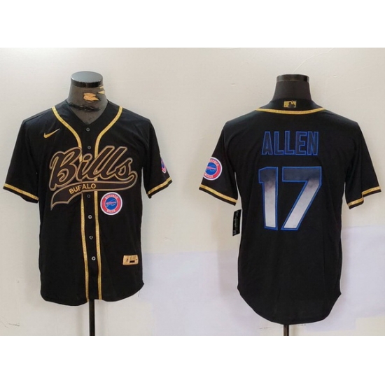 Men Buffalo Bills 17 Josh Allen Black Cool Base Stitched Baseball Jersey 10 Men Buffalo Bills 17 Josh Allen Black Cool Base Stitched Baseball Jersey 10