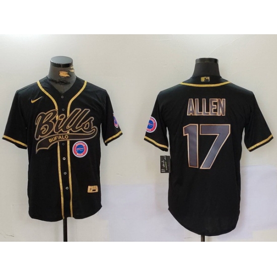 Men Buffalo Bills 17 Josh Allen Black Cool Base Stitched Baseball Jersey 2 Men Buffalo Bills 17 Josh Allen Black Cool Base Stitched Baseball Jersey 2