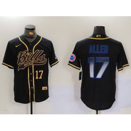 Men Buffalo Bills 17 Josh Allen Black Cool Base Stitched Baseball Jersey 3 Men Buffalo Bills 17 Josh Allen Black Cool Base Stitched Baseball Jersey 3