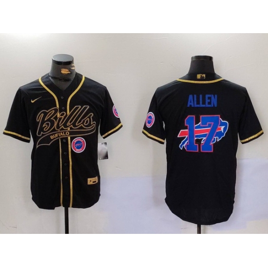 Men Buffalo Bills 17 Josh Allen Black Cool Base Stitched Baseball Jersey 5 Men Buffalo Bills 17 Josh Allen Black Cool Base Stitched Baseball Jersey 5