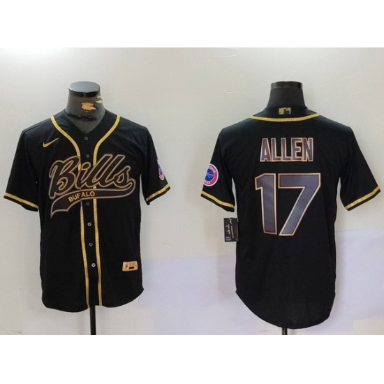 Men Buffalo Bills 17 Josh Allen Black Cool Base Stitched Baseball Jersey 6 Men Buffalo Bills 17 Josh Allen Black Cool Base Stitched Baseball Jersey 6