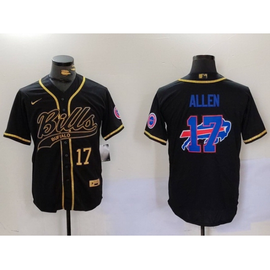 Men Buffalo Bills 17 Josh Allen Black Cool Base Stitched Baseball Jersey 7 Men Buffalo Bills 17 Josh Allen Black Cool Base Stitched Baseball Jersey 7