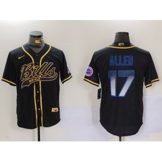 Men Buffalo Bills 17 Josh Allen Black Cool Base Stitched Baseball Jersey 9 Men Buffalo Bills 17 Josh Allen Black Cool Base Stitched Baseball Jersey 9