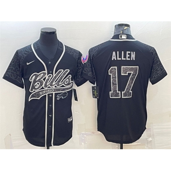 Men Buffalo Bills 17 Josh Allen Black Reflective With Patch Cool Base Stitched Baseball Jersey Men Buffalo Bills 17 Josh Allen Black Reflective With Patch Cool Base Stitched Baseball Jersey
