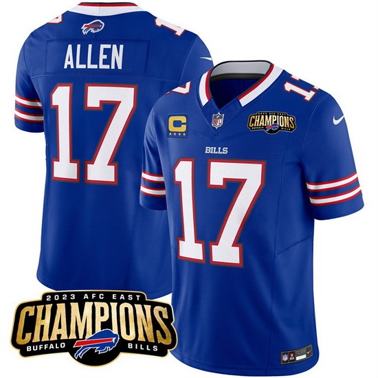 Men Buffalo Bills 17 Josh Allen Blue 2023 F U S E AFC East Champions With 4 Star C Ptach Stitched Football Jersey Men Buffalo Bills 17 Josh Allen Blue 2023 F U S E AFC East Champions With 4 Star C Ptach Stitched Football Jersey