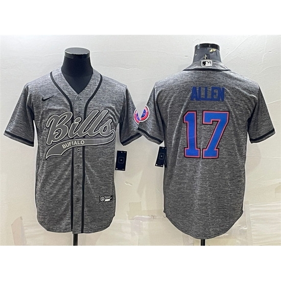 Men Buffalo Bills 17 Josh Allen Grey With Patch Cool Base Stitched Baseball Jersey Men Buffalo Bills 17 Josh Allen Grey With Patch Cool Base Stitched Baseball Jersey