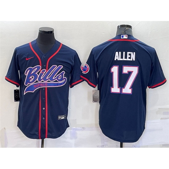 Men Buffalo Bills 17 Josh Allen Navy With Patch Cool Base Stitched Baseb Men Buffalo Bills 17 Josh Allen Navy With Patch Cool Base Stitched Baseb