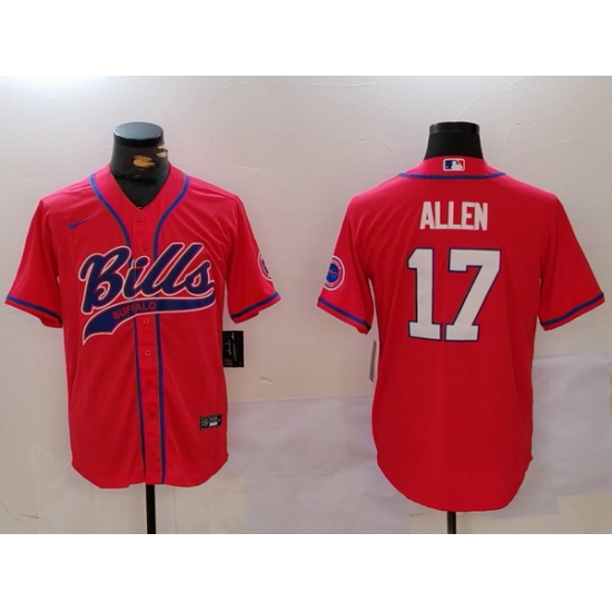 Men Buffalo Bills 17 Josh Allen Red Cool Base Stitched Baseball Jersey Men Buffalo Bills 17 Josh Allen Red Cool Base Stitched Baseball Jersey