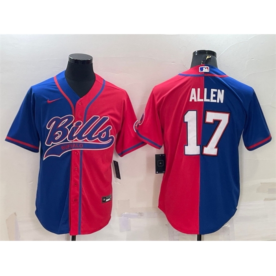 Men Buffalo Bills 17 Josh Allen Royal Red Split With Patch Cool Base Stitched Baseball Jersey Men Buffalo Bills 17 Josh Allen Royal Red Split With Patch Cool Base Stitched Baseball Jersey