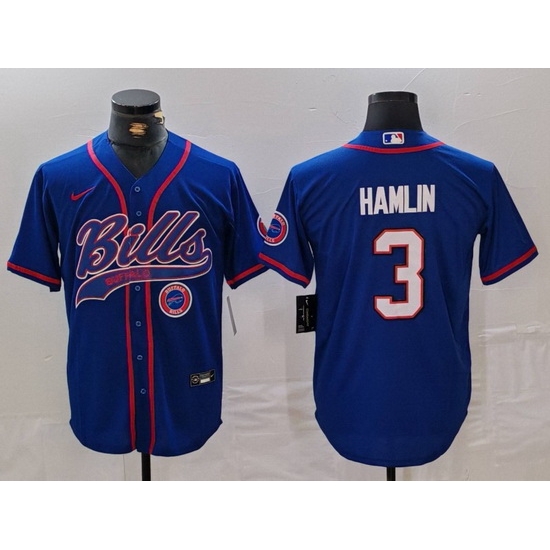 Men Buffalo Bills 3 Damar Hamlin Blue With Patch Cool Base Stitched Baseball Jersey 1 Men Buffalo Bills 3 Damar Hamlin Blue With Patch Cool Base Stitched Baseball Jersey 1