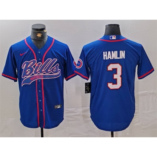 Men Buffalo Bills 3 Damar Hamlin Blue With Patch Cool Base Stitched Baseball Jersey Men Buffalo Bills 3 Damar Hamlin Blue With Patch Cool Base Stitched Baseball Jersey