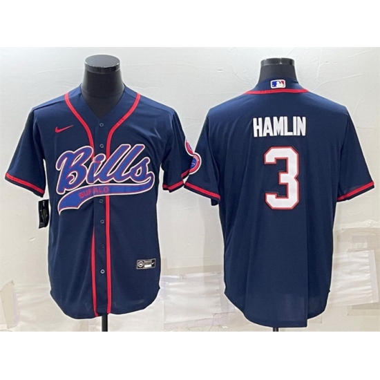 Men Buffalo Bills 3 Damar Hamlin Navy With Patch Cool Base Stitched Baseball Jersey Men Buffalo Bills 3 Damar Hamlin Navy With Patch Cool Base Stitched Baseball Jersey