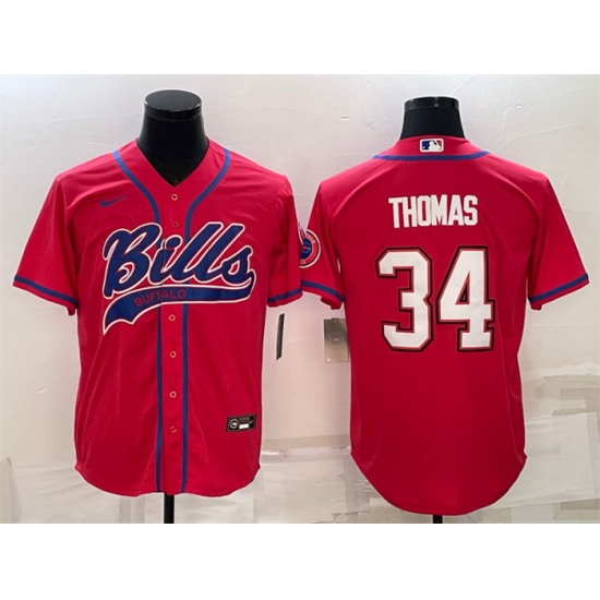Men Buffalo Bills 34 Thurman Thomas Red With Patch Cool Base Stitched Baseball Jersey Men Buffalo Bills 34 Thurman Thomas Red With Patch Cool Base Stitched Baseball Jersey