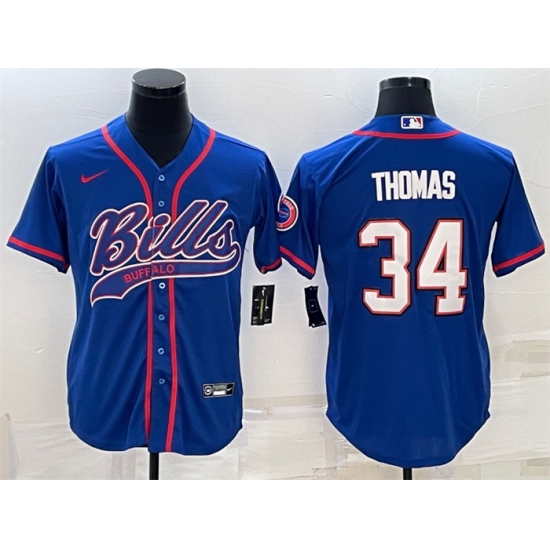 Men Buffalo Bills 34 Thurman Thomas Royal With Patch Cool Base Stitched Baseball Jersey Men Buffalo Bills 34 Thurman Thomas Royal With Patch Cool Base Stitched Baseball Jersey