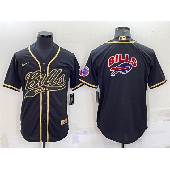 Men Buffalo Bills Black Team Big Logo With Patch Cool Base Stitched Baseball Jersey Men Buffalo Bills Black Team Big Logo With Patch Cool Base Stitched Baseball Jersey