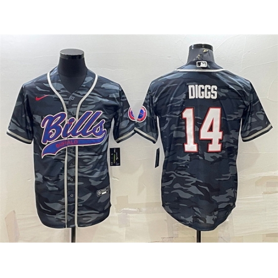 Men Buffalo Bills Blank 14 Stefon Diggs Grey Navy Camo With Patch Cool Base Stitched Baseball Jersey Men Buffalo Bills Blank 14 Stefon Diggs Grey Navy Camo With Patch Cool Base Stitched Baseball Jersey