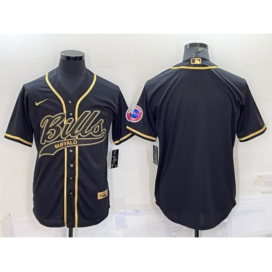 Men Buffalo Bills Blank Black Gold With Patch Cool Base Stitched Baseball Jersey Men Buffalo Bills Blank Black Gold With Patch Cool Base Stitched Baseball Jersey