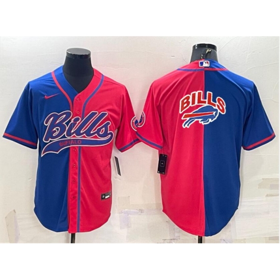 Men Buffalo Bills Blank Royal Red Split Team Big Logo With Patch Cool Base Stitched Baseball Jersey Men Buffalo Bills Blank Royal Red Split Team Big Logo With Patch Cool Base Stitched Baseball Jersey