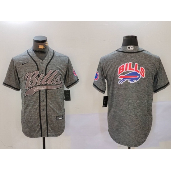 Men Buffalo Bills Grey Team Big logo Cool Base Stitched Baseball Jersey 2 Men Buffalo Bills Grey Team Big logo Cool Base Stitched Baseball Jersey 2