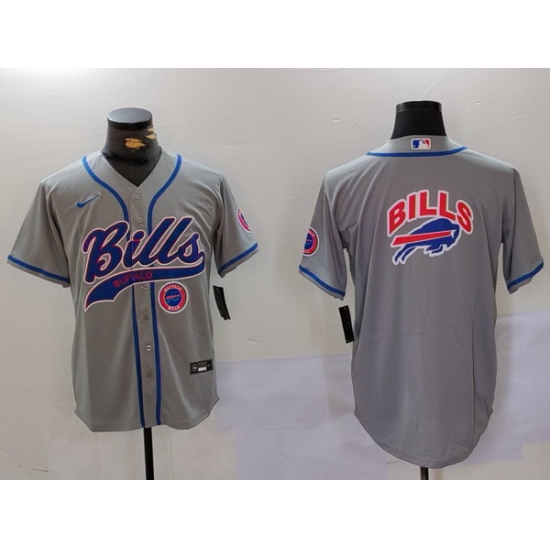 Men Buffalo Bills Grey Team Big logo Cool Base Stitched Baseball Jersey Men Buffalo Bills Grey Team Big logo Cool Base Stitched Baseball Jersey
