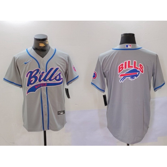 Men Buffalo Bills Grey Team Blank Cool Base Stitched Baseball Jersey 3 Men Buffalo Bills Grey Team Blank Cool Base Stitched Baseball Jersey 3