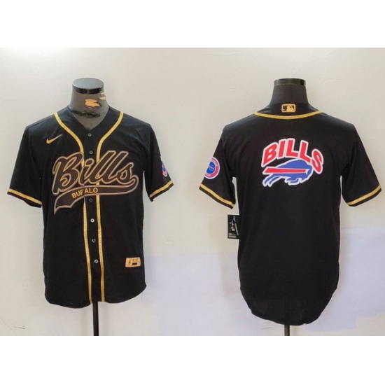 Men Buffalo Bills big logo Black Cool Base Stitched Baseball Jersey 2 Men Buffalo Bills big logo Black Cool Base Stitched Baseball Jersey 2