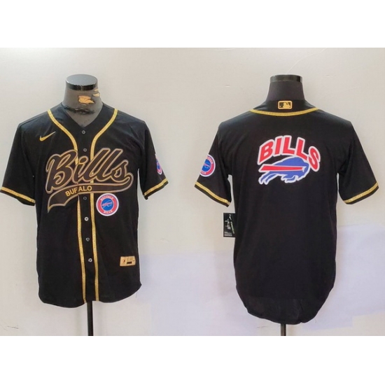 Men Buffalo Bills big logo Black Cool Base Stitched Baseball Jersey Men Buffalo Bills big logo Black Cool Base Stitched Baseball Jersey