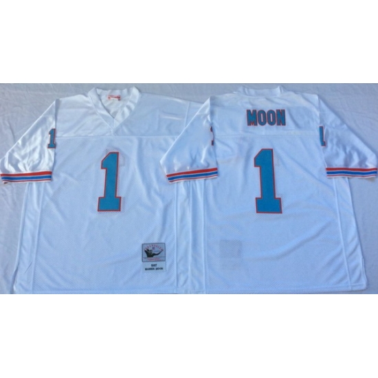 Men Oilers 1 Moon White M&N Throwback Jersey Men Oilers 1 Moon White M&N Throwback Jersey