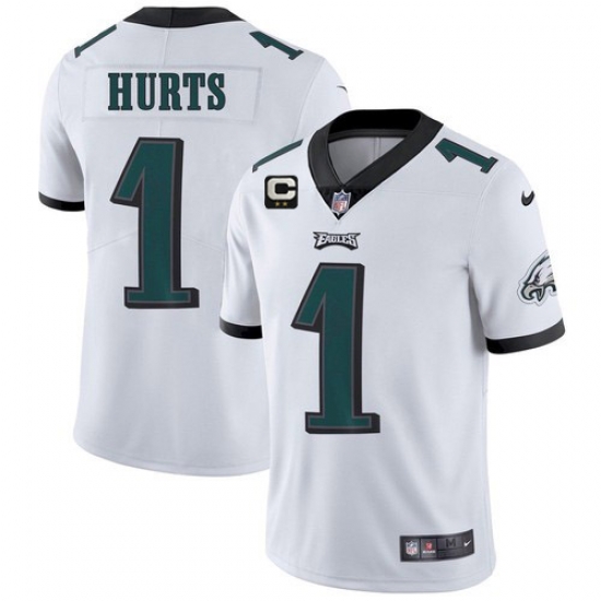Men's Eagles 2022 #1 Jalen Hurts White With 2-star C Patch Vapor Untouchable Limited Stitched NFL Jersey Men's Eagles 2022 #1 Jalen Hurts White With 2-star C Patch Vapor Untouchable Limited Stitched NFL Jersey