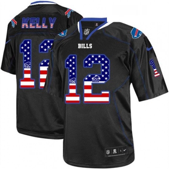Mens Nike Buffalo Bills 12 Jim Kelly Elite Black USA Flag Fashion NFL Jersey Mens Nike Buffalo Bills 12 Jim Kelly Elite Black USA Flag Fashion NFL Jersey