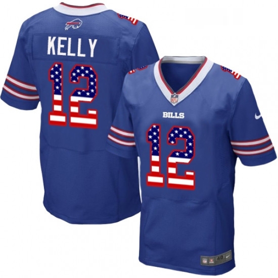 Mens Nike Buffalo Bills 12 Jim Kelly Elite Royal Blue Home USA Flag Fashion NFL Jersey Mens Nike Buffalo Bills 12 Jim Kelly Elite Royal Blue Home USA Flag Fashion NFL Jersey