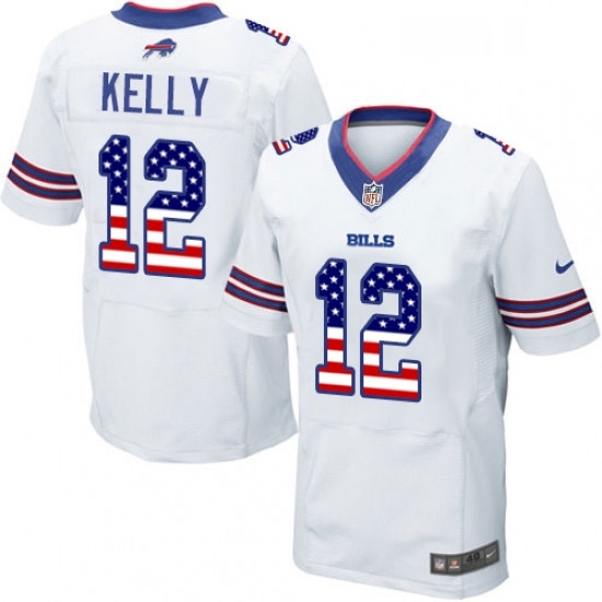 Mens Nike Buffalo Bills 12 Jim Kelly Elite White Road USA Flag Fashion NFL Jersey Mens Nike Buffalo Bills 12 Jim Kelly Elite White Road USA Flag Fashion NFL Jersey
