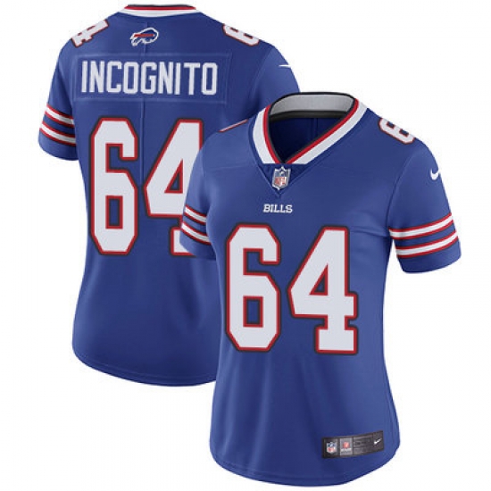 Nike Bills #64 Richie Incognito Royal Blue Team Color Womens Stitched NFL Vapor Untouchable Limited Jersey Nike Bills #64 Richie Incognito Royal Blue Team Color Womens Stitched NFL Vapor Untouchable Limited Jersey