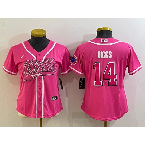 Women Buffalo Bills 14 Stefon Diggs Pink With Patch Cool Base Stitched Baseball Jersey Women Buffalo Bills 14 Stefon Diggs Pink With Patch Cool Base Stitched Baseball Jersey