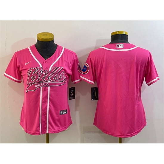 Women Buffalo Bills Blank Pink With Patch Cool Base Stitched Baseball Jersey Women Buffalo Bills Blank Pink With Patch Cool Base Stitched Baseball Jersey