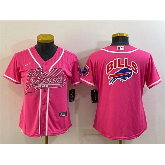 Women Buffalo Bills Pink Team Big Logo With Patch Cool Base Stitched Baseball Jersey Women Buffalo Bills Pink Team Big Logo With Patch Cool Base Stitched Baseball Jersey