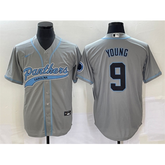 Men Carolina Panthers 9 Bryce Young Gray With Patch Cool Base Stitched Baseball Jersey Men Carolina Panthers 9 Bryce Young Gray With Patch Cool Base Stitched Baseball Jersey