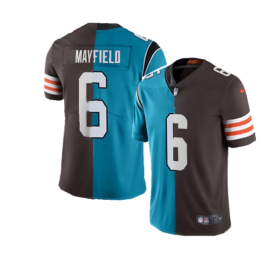 Men Carolina Panthers Cleveland Browns 6 Baker Mayfield Splite Blue Brown Vapor Untouchable Limited Stitched Jersey Men Carolina Panthers Cleveland Browns 6 Baker Mayfield Splite Blue Brown Vapor Untouchable Limited Stitched Jersey