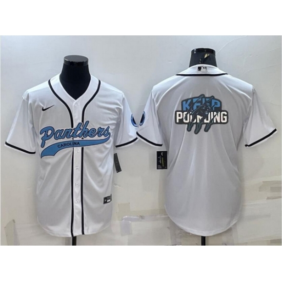 Men Carolina Panthers White Team Big Logo With Patch Cool Base Stitched Baseball Jersey Men Carolina Panthers White Team Big Logo With Patch Cool Base Stitched Baseball Jersey