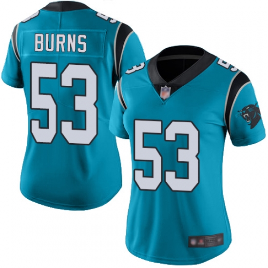 Panthers 53 Brian Burns Blue Women Stitched Football Limited Rush Jersey Panthers 53 Brian Burns Blue Women Stitched Football Limited Rush Jersey