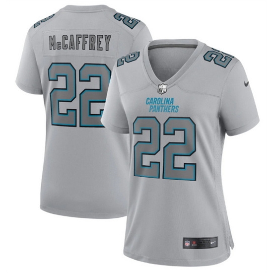 Women Carolina Panthers 22 Christian McCaffrey Grey Atmosphere Fashion Stitched Game Jersey Women Carolina Panthers 22 Christian McCaffrey Grey Atmosphere Fashion Stitched Game Jersey
