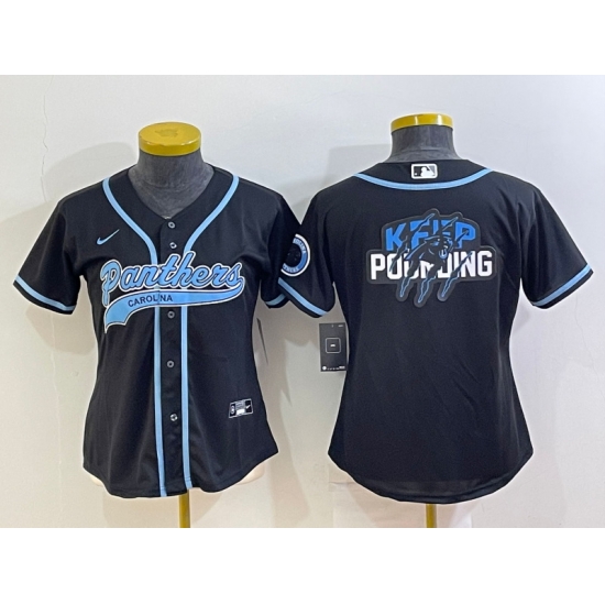 Women Carolina Panthers Black Team Big Logo With Patch Cool Base Stitched Baseball Jersey Women Carolina Panthers Black Team Big Logo With Patch Cool Base Stitched Baseball Jersey