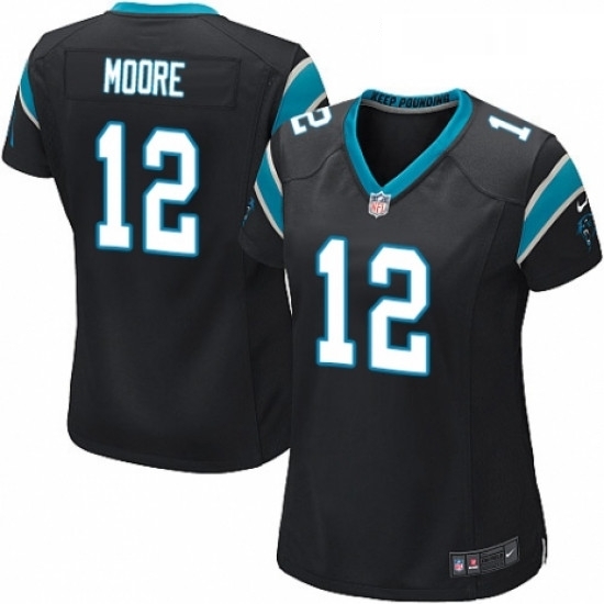Womens Nike Carolina Panthers 12 DJ Moore Game Black Team Color NFL Jersey Womens Nike Carolina Panthers 12 DJ Moore Game Black Team Color NFL Jersey