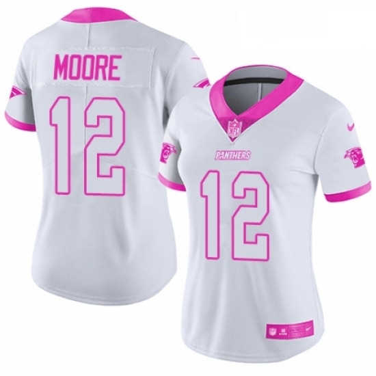 Womens Nike Carolina Panthers 12 DJ Moore Limited WhitePink Rush Fashion NFL Jersey Womens Nike Carolina Panthers 12 DJ Moore Limited WhitePink Rush Fashion NFL Jersey