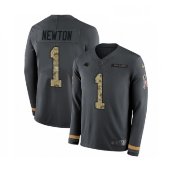 Youth Nike Carolina Panthers 1 Cam Newton Limited Black Salute to Service Therma Long Sleeve NFL Jersey Youth Nike Carolina Panthers 1 Cam Newton Limited Black Salute to Service Therma Long Sleeve NFL Jersey