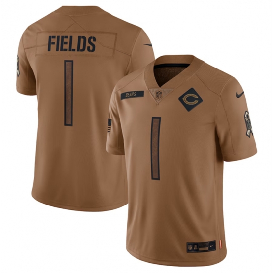 Men Chicago Bears 1 Justin Fields 2023 Brown Salute To Service Limited Stitched Football Jersey Men Chicago Bears 1 Justin Fields 2023 Brown Salute To Service Limited Stitched Football Jersey